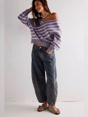 FREE PEOPLE We The Free Good Luck Mid-Rise Barrel Jean Womens Size 29 Indigo NWT